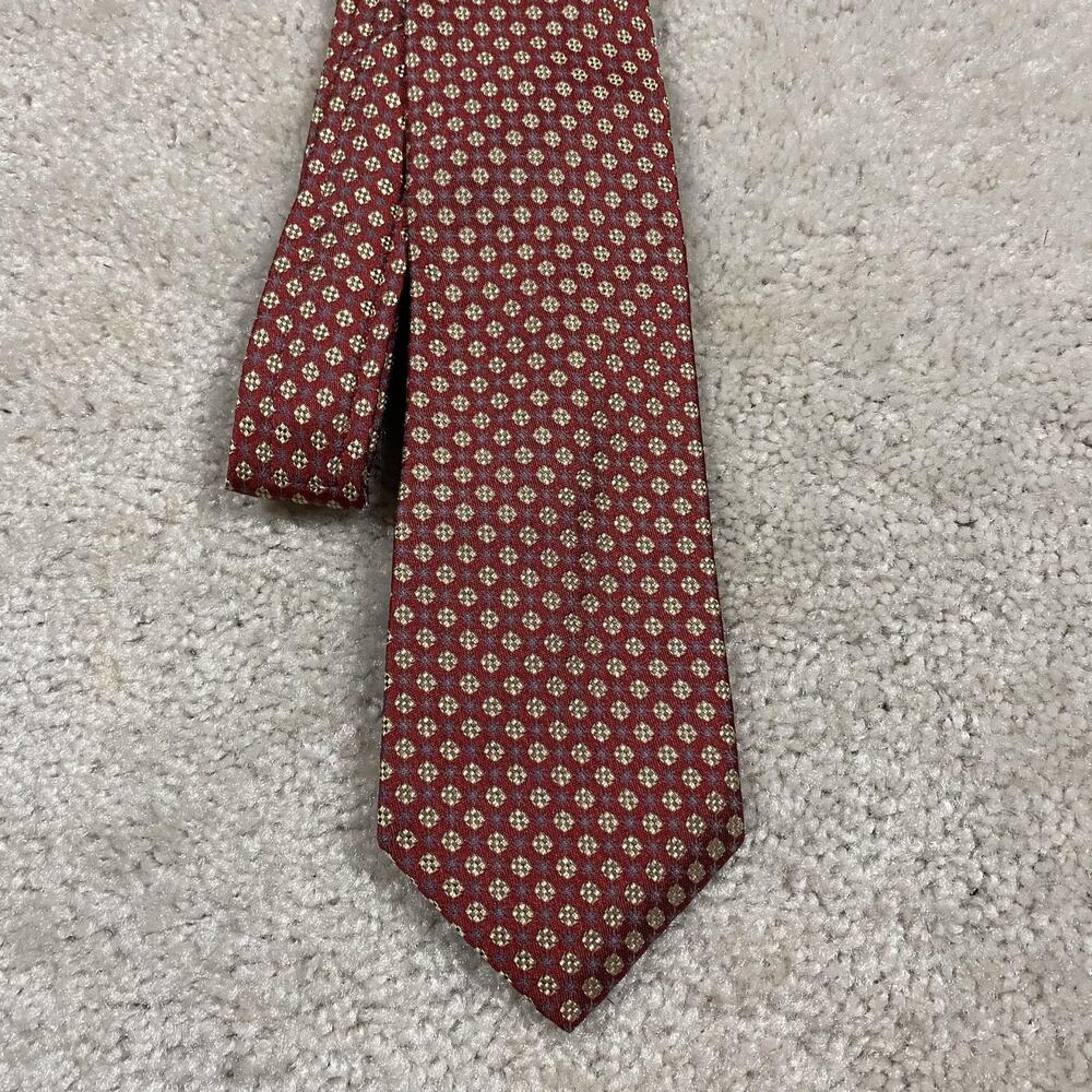 VTG Briar Tie Mens Red Silk Geometric Necktie Woven England USA Ivy Prep Preppy